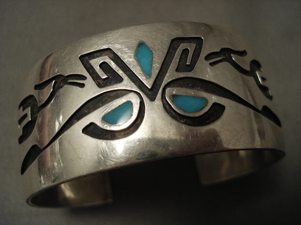 Museum Vintage Hopi/ Navajo Turquoise Geometric Silver Bracelet