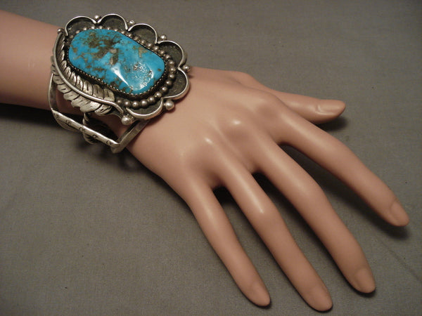 One Of The Largest Old Navajo Persian Turquyoise Silver Bracelet