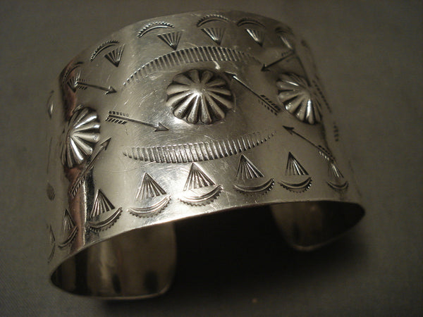 Huge Early 1900's Vintage Navajo Hand Wrought Coin Or Sterling Silverl Bracelet