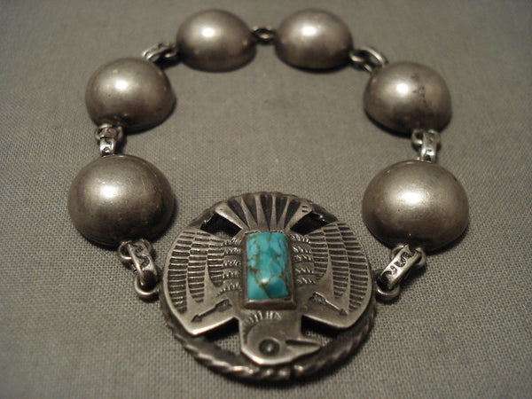 Historical Vintage Navajo 1900's Turquoise Silver Thunderbird Bracelet