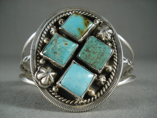 Marvelous Vintage Navajo 'Rhombus Turquoise' Silver Bracelet