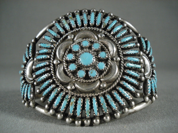 Museum Vintage Zuni 'Needle Turquoise Intricacy' Silver Bracelet