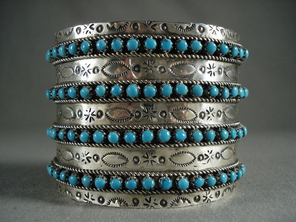 Quadruple-tier Snake Eyes Turquoise Sterling Silver Zuni Bracelet
