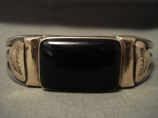 One Of The Best Vintage Orville Tsinnie 'Real Gold' Onyx Silver Bracelet