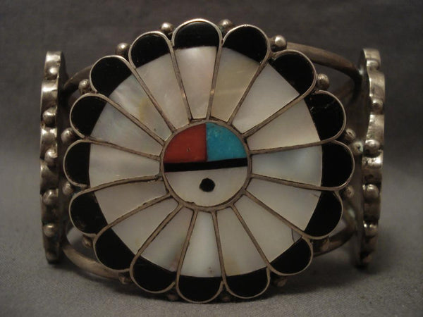 One Of The Largest Vintage Zuni Sunface Silver Bracelet