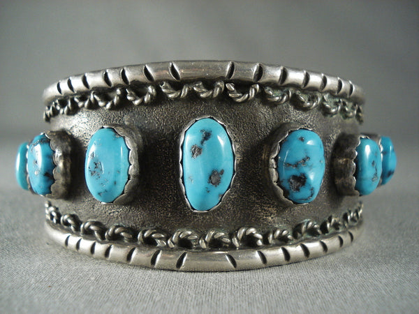 High Grade And Very Rare Vintage Persin Turquoise Navajo Silver Bracelet