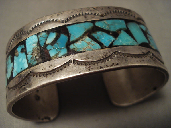 Mystical Vintage Navajo 'Turquoise Brick' Silver Bracelet