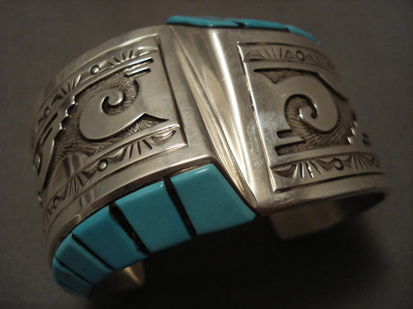 Mind Boggling Vintage Navajo side Inlay Turquoise Bracelet