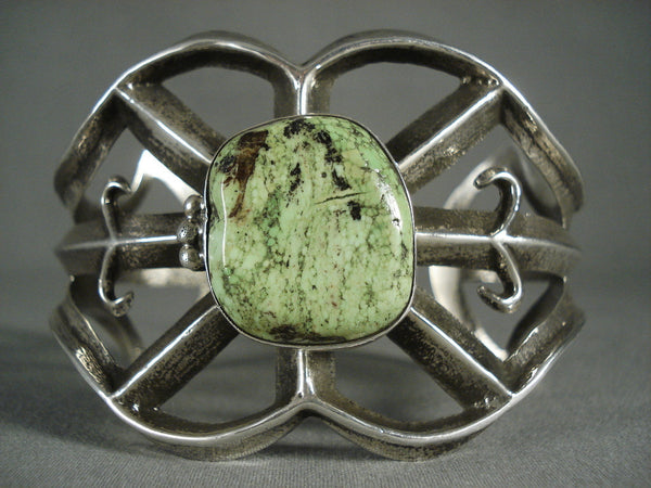 Lime Green Turquoise Vintage Navajo Sterling Silver Bracelet-0 Huge!