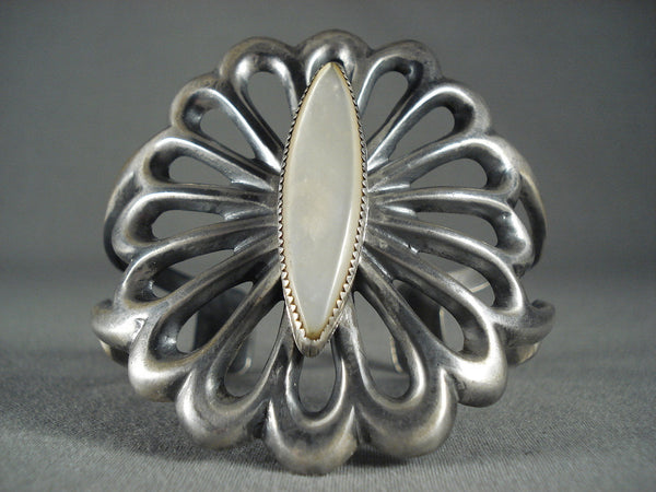Huge Vintage Navajo Pearl Sterling Silver Burst Bracelet