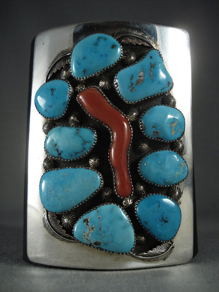 One Of The Biggest Vintage Zuni Turquoise Coral Ketoh Bracelet