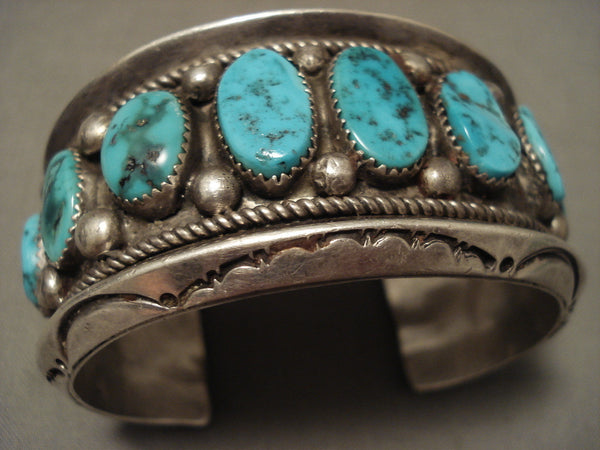 Museum Heavy 108 Grams Turquoise Family Vintage Navajo Silver Bracelet Old