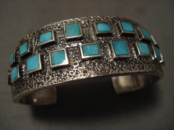Museum Vintage Navajo 'Squared Turquoise' Silver Bracelet