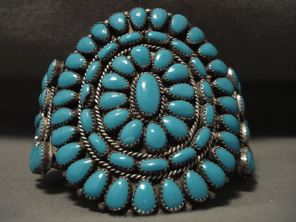 Huge Vintage Navajo 'Deep Blue Turquoise' Silver Bracelet Old