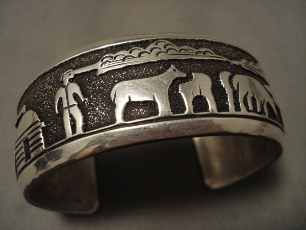 More Unique 'Hogan Love' Vintage Navajo Thomas Singer Silver Bracelet