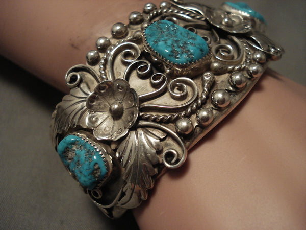 Museum Vintage Navajo 'Turquoise Garden' Silver Bracelet Old