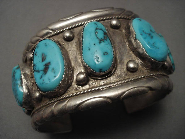 Monumental Vintage Navajo Turquoise Silver Bracelet
