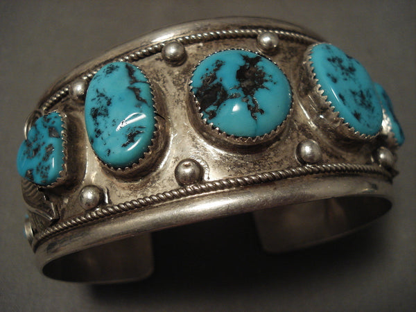 Museum Vintage Navajo 'Coral Ends' Turquoise Silver Bracelet