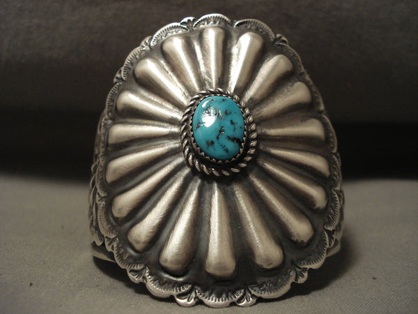 Huge Vintage Navajo 'Turquoise Sheild' Silver Bracelet