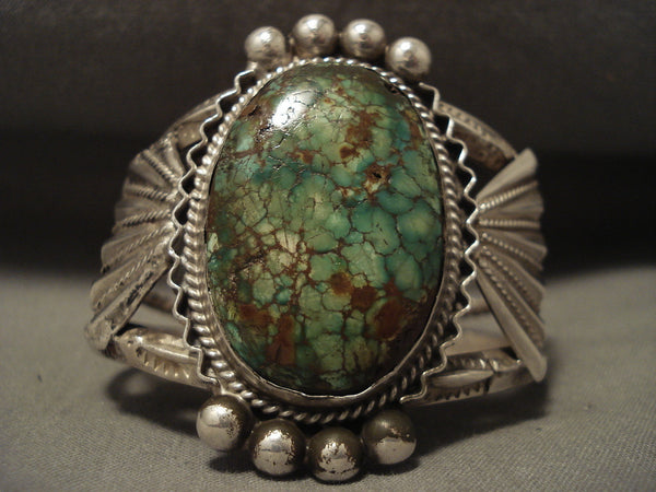 Museum Very Early Vintage Navajo 'Domed Candelaria' Turquoise Silver Bracelet