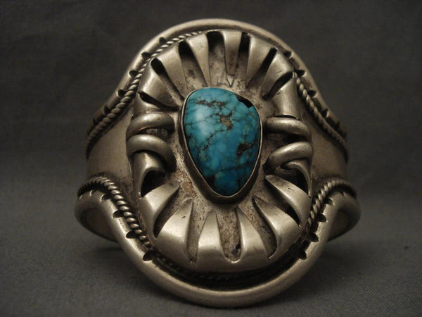 Museum Old Navajo Lone Mountain Turquoise Silver Fork Bracelet