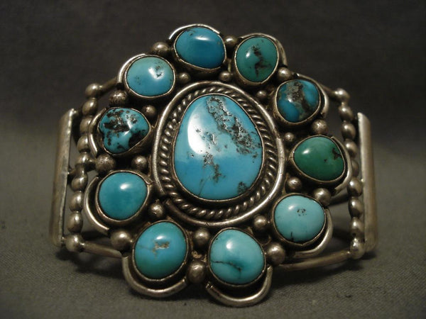 Huge Old Vintage Navajo Satellite Turquoise Silver Bracelet