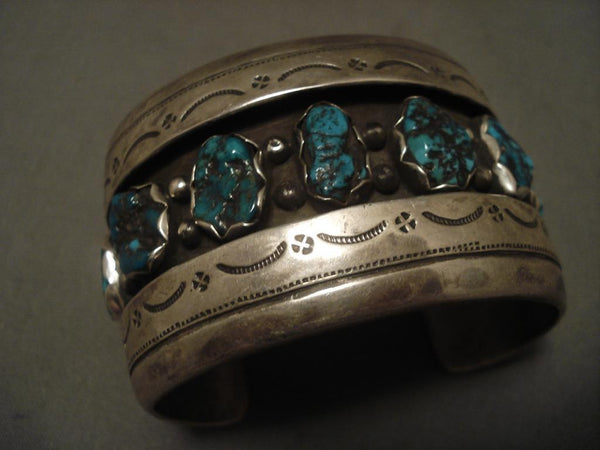 Huge Vintage Navajo Ration Family Turquoise Silver Bracelet