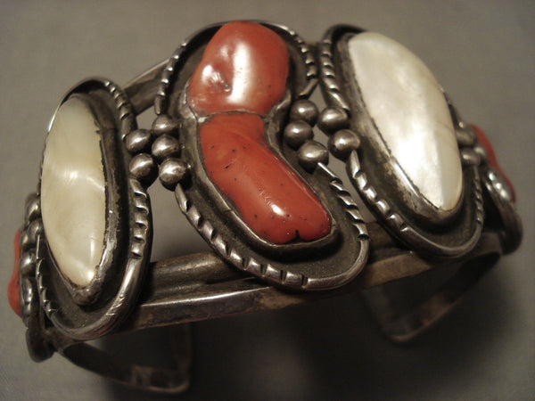 Museum Vintage Navajo 'Chunk Coral' Pearl Silver Bracelet