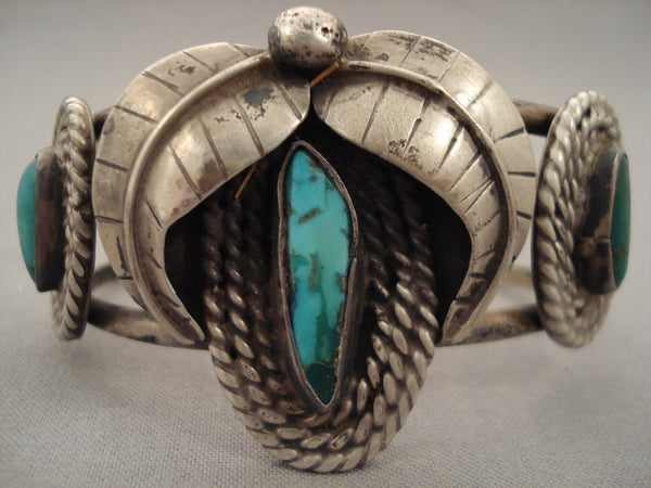 Museum Vintage Navajo 'Turquoise Silver Leaf' Bracelet Old
