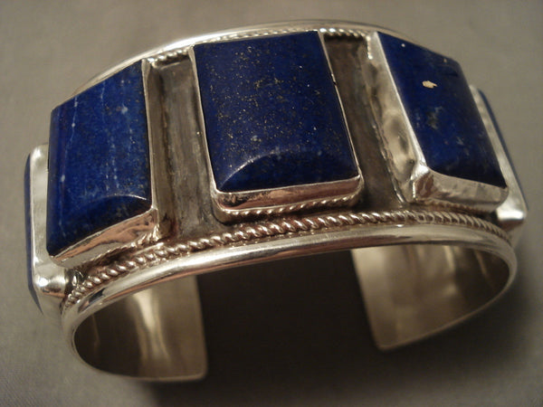 Huge Vintage Navajo 'Squared Lapis' Silver Bracelet