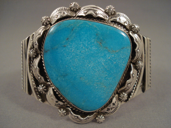 One Of The Largest Teardrop Turquoise Navajo Silver Bracelet