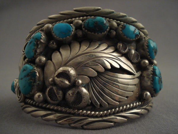 Museum Vintage feather Leaf Silver Turquoise Bracelet