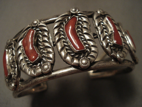 Museum Hvy Vintage Navajo 'Coral Reef' Silver Bracelet Old