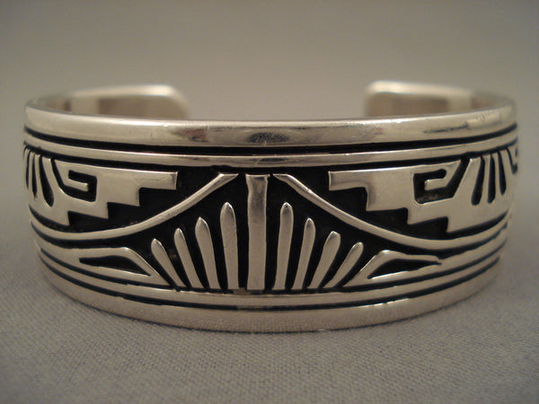 Quality Intense Geomtrics Vintage Navajo Silver Bracelet
