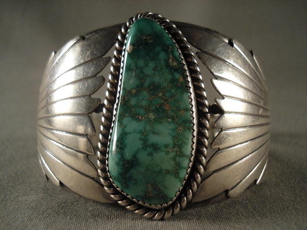 Huge Vintage Navajo Green Turquoise Silver Bracelet Old