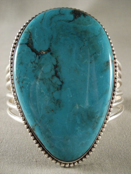 Huge Modernistic Navajo Spiderweb Turquoise Silver Bracelet