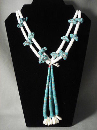 BIG BIG BIG VINTAGE NAVAJO TURQUOISE JACLA NECKLACE OLD