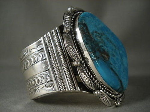 COLOSSAL VINTAGE NAVAJO EARTH BLUE SILVER BRACELET