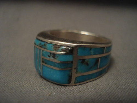 ONE OF THE BEST ""ALL AROUND INLAY' SILVER RING OLD