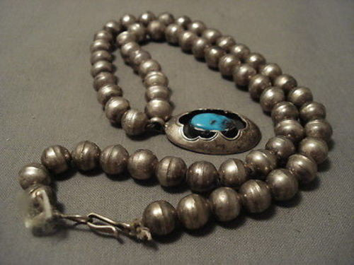 EARLIER 1900'S OLD DEPOSIT BISBEE TURQUOISE SILVER NECKLACE OLD