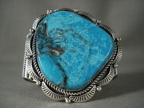 COLOSSAL VINTAGE NAVAJO EARTH BLUE SILVER BRACELET