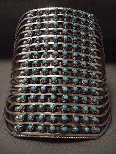 TALL TALL TALL VINTAGE ZUNI TURQUOISE SILVER BRACELET