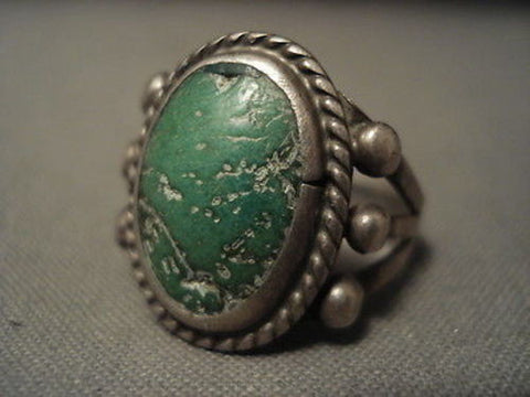 EARLIER 1900'S VINTAGE NAVAJO GREEN TURQUOISE SILVER RING OLD