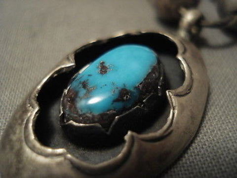 EARLIER 1900'S OLD DEPOSIT BISBEE TURQUOISE SILVER NECKLACE OLD