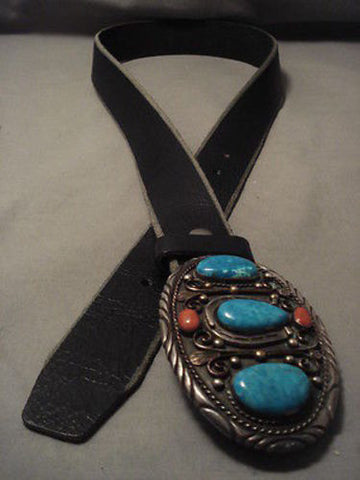 HEAVY HEAVY VINTAGE NAVAJO TURQUOISE SILVER CONCHO BELT OLD