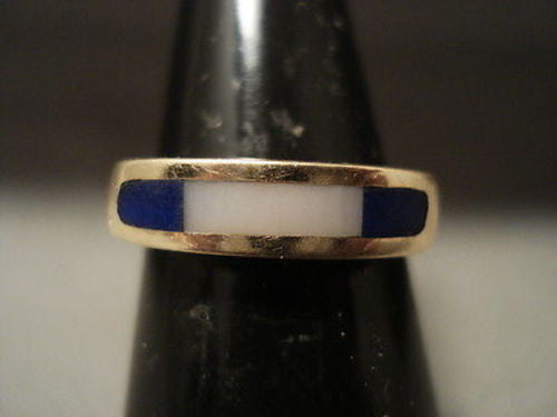 SOLID 14K GOLD VINTAGE NAVAJO ""FINEST LAPIS"" GOLD RING