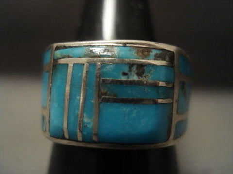 ONE OF THE BEST ""ALL AROUND INLAY' SILVER RING OLD