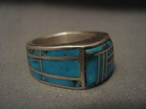 ONE OF THE BEST ""ALL AROUND INLAY' SILVER RING OLD