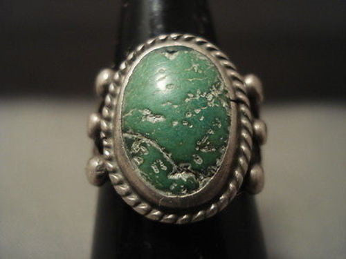 EARLIER 1900'S VINTAGE NAVAJO GREEN TURQUOISE SILVER RING OLD