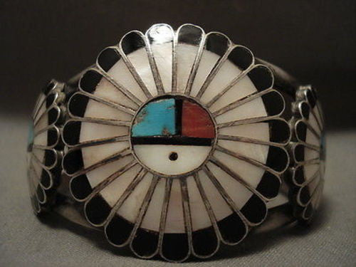 EARLIER AND MORE RARE VINTAGE ZUNI TURQUOISE PEARL SILVER BRACELET